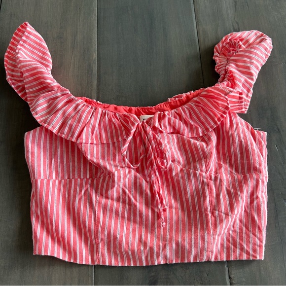 Free People Young Love Coral Striped Crop Top - Picture 4 of 6